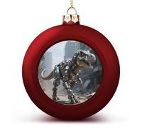 A Mechanical Dinosaur in A Ruined City Christmas Ball Ornaments - Red 3 Inch Xmas Tree Baubles for Holiday Wedding Party Decor, Hanging Decorations for Home Fireplace