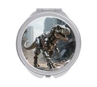 A Mechanical Dinosaur in A Ruined City Compact Mirror for Purse, Double-Sided 1x/2x Magnifying Metal Pocket Makeup Mirrors, Folding Mini Vanity Mirror, Handheld Round Travel Cosmetic Mirrors for Women