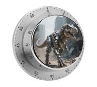 A Mechanical Dinosaur in A Ruined City Kitchen Timer 60 Minute Visual Wind Up Timers Indoor Mechanical Timers with Magnetic Base Stainless Steel Timer for Home Cooking Time Management Tool