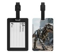 A Mechanical Dinosaur in A Ruined City Luggage Tags for Suitcases with Durable Loop Privacy Cover ID Label Travel Bag Cute Luggage Identifiers for Women Men Travel Backpack Traveling Accessories