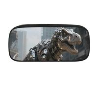 A Mechanical Dinosaur in A Ruined City Pencil Case Waterproof Leather Pencil Pouch Multi-purpose Aesthetic Makeup Bag Cute Pen Bag Large Cosmetic Bag for Office Stationery, Travel