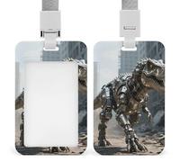A Mechanical Dinosaur in A Ruined City Retractable ID Badge Holder with Lanyard - Vertical Badge Reel,Keychain Clip,Name Tag Id Card Holder Protector for Nurse Officer Teacher Security Staff Women Men