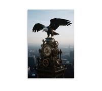 A Mechanical Eagle Perches on The Top of The Clock Tower, Metal Wings Reflecting Morning Light, Gears Exposed Stylish Wall Hanging Art - Decorative Poster Mural16x24inch(40x60cm)