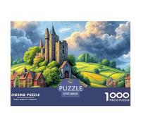 A_medieval_castle_atop_a_hill_surrounded_by_green_fields Jigsaw Puzzles Puzzle for Adults Kids. 1000 Pieces Old Castle Cottage Rolling Hills Impossible Challenge Toy Educational Game Home Decoration