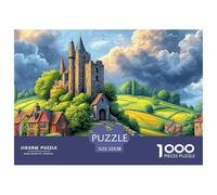 A_medieval_castle_atop_a_hill_surrounded_by_green_fields Jigsaw Puzzles Puzzles for Adults Kids. 1000 Piece Old Castle Cottage Rolling Hills Great Gifts Challenge Toy Educational Game Home Decoratio