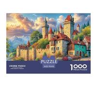 A_medieval_castle_atop_a_hill_surrounded_by_nature_and_mounta Jigsaw Puzzles Puzzle for Adults Kids. 1000 Pieces Red-tower Fortress Stone Walls Great Gifts Challenge Toy Educational Games Home Decora