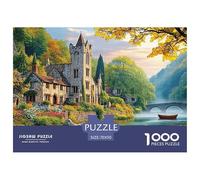 A_medieval_castle_perched_on_the_bank_of_an_ancient_river_bat Jigsaw Puzzles Puzzles for Adults Kids. 1000 Piece Castle by River Warm-hued Landscape Whimsical Challenge Toy Educational Games Home Dec