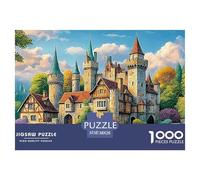 A_medieval_castle_with_turrets_and_spires_painted_in_the_sty Jigsaw Puzzles Puzzle for Adults Kids. 1000 Piece Multi-tower Castle Village Whimsical Challenge Toy Educational Game Home Decoration for