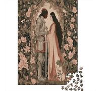 A Medieval Knight in Silver Armor And A Woman in A Long Dress Puzzle 38x26cm/1000pcs Erwachsene Puzzle,Home Decor