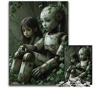 A Melancholic Young Girl Sitting Beside A Forlorn Robot 1000 Piece Jigsaw Challenging Puzzles for Birthdays Holidays Best for Christmas 1000 PCS(75x50cm)