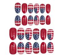 A merican Independence Day Press-On Nail Set, Fake Fingernails Kit, 4th of July, Fit Adhesive Tips, Red White Blue Design, 24 Pieces, Ideal for Parties Events Dates