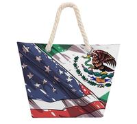 A-mericans Mexico Flag Tote Bags for Women Men Shoulder Beach Bag Shopping Handbag with Hemprope Handle