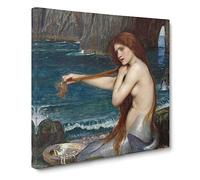 A Mermaid Vol.1 by John William Waterhouse Classic Painting Canvas Wall Art Print Ready to Hang, Framed Picture for Living Room Bedroom Home Office Décor, 14x14 Inch (35x35 cm)