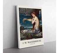 A Mermaid Vol.1 By John William Waterhouse Exhibition Museum Painting Canvas Wall Art Print Ready to Hang, Framed Picture for Living Room Bedroom Home Office Décor, 60x40 cm (24x16 Inch)