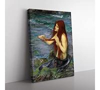 A Mermaid Vol.2 By John William Waterhouse Classic Painting Canvas Wall Art Print Ready to Hang, Framed Picture for Living Room Bedroom Home Office Décor, 50x35 cm (20x14 Inch)