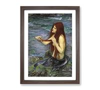 A Mermaid Vol.2 By John William Waterhouse Classic Painting Framed Wall Art Print, Ready to Hang Picture for Living Room Bedroom Home Office Décor, Walnut A4 (34 x 25 cm)