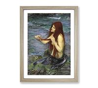A Mermaid Vol.2 By John William Waterhouse Classic Painting Framed Wall Art Print, Ready to Hang Picture for Living Room Bedroom Home Office Décor, Oak A3 (34 x 46 cm)