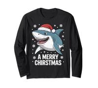 A Merry Christmas Funny Shark Santa Hat Long Sleeve T-Shirt