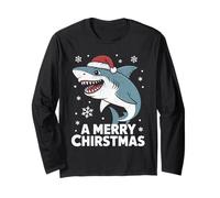 A Merry Christmas Funny Shark Santa Hat Ugly Sweater Long Sleeve T-Shirt