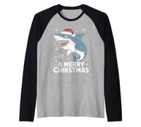 A Merry Christmas Funny Shark Santa Hat Ugly Sweater Raglan Baseball Tee