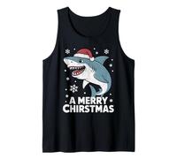 A Merry Christmas Funny Shark Santa Hat Ugly Sweater Tank Top