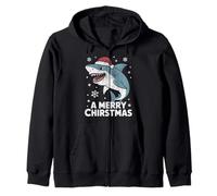 A Merry Christmas Funny Shark Santa Hat Ugly Sweater Zip Hoodie