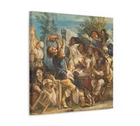 A Merry Company by Jacob Jordaens 1644 - Baroque Wall Decor Poster with Lively Characters, Drinking Scenes And Rustic Feast Details Painting On Canvas Wall Art Scroll Picture Print Living Room Walls D