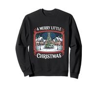 A Merry Little Christmas Retro Winter Village Holiday Tree Sweatshirt