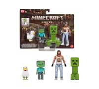 A Minecraft Movie Garrett, Creeper, Zombie & Chicken Action Figure 4-Pack (Woodland Mansion Throwdown)