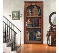 A.Monamour 3D Door Stickers for Interior Doors A Bookcase with Old Books Vinyl Waterproof Self Adhesive Door Mural Decals for Bedroom Office Bathroom 77 x 200 cm
