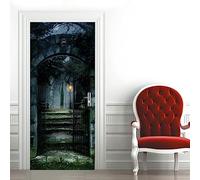 A.Monamour 3D Door Stickers for Interior Doors A Dark Haunted Old House Halloween Theme Vinyl Waterproof Self Adhesive Door Mural Decals for Bedroom Office Bathroom 77x200cm