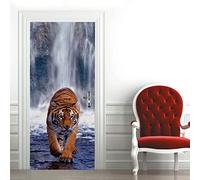 A.Monamour 3D Door Stickers for Interior Doors A Tiger Walking Under The Waterfall Animal Theme Vinyl Removable Self Adhesive Door Poster Wallpaper Mural Decals for Bedroom Office Bathroom