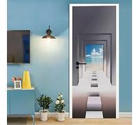 A.Monamour 3D Door Stickers for Interior Doors Abstract Stairway and Door to Beach Vinyl Removable Self Adhesive Door Poster Wallpaper Mural Decals for Bedroom Office Bathroom 85 x 200 cm