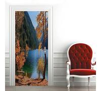 A.Monamour 3D Door Stickers for Interior Doors Autumn Nature Scenery with Lake Mountain Tree Yellow Leaves Vinyl Waterproof Self Adhesive Door Mural Decals for Bedroom Office Bathroom 95x215cm