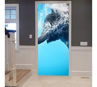 A.Monamour 3D Door Stickers for Interior Doors Baby Elephant Playing Underwater Animal Blue Water Texture Vinyl Waterproof Self Adhesive Door Mural Decals for Bedroom Office Bathroom 77 x 200 cm