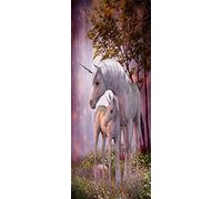 A.Monamour 3D Door Stickers for Interior Doors Baby Unicorn And Mother Unicorn in Magical Forest Vinyl Waterproof Self Adhesive Door Mural Decals for Bedroom Office Bathroom 95 x 215 cm