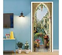A.Monamour 3D Door Stickers for Interior Doors Balcony View of Venice City Vinyl Waterproof Self Adhesive Door Mural Decals for Bedroom Office Bathroom 77x200cm