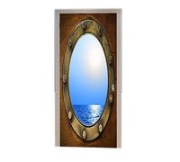 A.Monamour 3D Door Stickers for Interior Doors Boat Porthole with Blue Ocean View Bronze Ship Window Vinyl Waterproof Self Adhesive Door Mural Decals for Bedroom Office Bathroom 77 x 200 cm