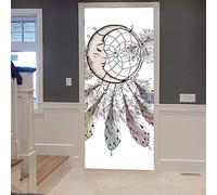 A.Monamour 3D Door Stickers for Interior Doors Boho Tribal Dreamcatcher And Feathers Drawing Sketch Vinyl Waterproof Self Adhesive Door Mural Decals for Bedroom Office Bathroom 77x200cm