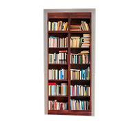 A.Monamour 3D Door Stickers for Interior Doors Books in Library Bookshelf Bookcase Background Vinyl Waterproof Self Adhesive Door Mural Decals for Bedroom Office Bathroom 77 x 200 cm