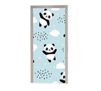A.Monamour 3D Door Stickers for Interior Doors Cute Cartoon Panda Flying in Sky Between Clouds and Rain Dots Vinyl Waterproof Self Adhesive Door Mural Decals for Bedroom Office Bathroom 77 x 200 cm