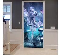 A.Monamour 3D Door Stickers for Interior Doors Fairy Playing Flute Magic Butterfly Mushrooms Fairytale Scene 3D Vinyl Waterproof Self Adhesive Door Mural Decals for Bedroom Office Bathroom 83 x 204 cm
