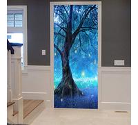 A.Monamour 3D Door Stickers for Interior Doors Fantasy Fairy Tree Mystic Enchanted Blue Forest Psychedelic Vinyl Waterproof Self Adhesive Door Mural Decals for Bedroom Office Bathroom 83 x 204 cm