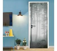 A.Monamour 3D Door Stickers for Interior Doors Foggy Forest at Morning in Black and White Monochrome Vinyl Waterproof Self Adhesive Door Mural Decals for Bedroom Office Bathroom 95x215cm