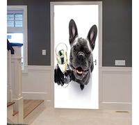 A.Monamour 3D Door Stickers for Interior Doors French Bulldog Dog Celebrating Festival With Champagne Glass Vinyl Waterproof Self Adhesive Door Mural Decals for Bedroom Office Bathroom 77 x 200 cm