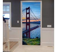 A.Monamour 3D Door Stickers for Interior Doors Golden Gate Bridge San Francisco Sunset Scenery Vinyl Waterproof Self Adhesive Door Mural Decals for Bedroom Office Bathroom 77 x 200 cm