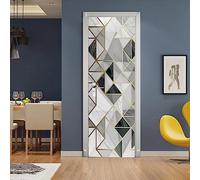A.Monamour 3D Door Stickers for Interior Doors Grey White Golden Triangle Geometric Background Abstract Art Vinyl Waterproof Self Adhesive Door Mural Decals for Bedroom Office Bathroom 77x200cm