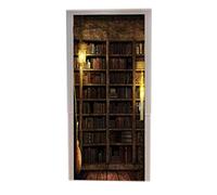 A.Monamour 3D Door Stickers for Interior Doors Magic Retro Vintage Bookshelf Bookcase Full Of Books Fairytale Scene Abstract Background Vinyl Door Decals Door Murals Removable for Bedroom Bathroom