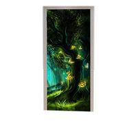 A.Monamour 3D Door Stickers for Interior Doors Magical Enchanted Green Forest Fairy Butterfly Fantasy Scene Vinyl Waterproof Self Adhesive Door Mural Decals for Bedroom Office Bathroom 77 x 200 cm