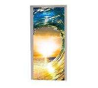 A.Monamour 3D Door Stickers for Interior Doors Ocean Surfing Colored Sea Waves at Sunset Beach Nature Vinyl Waterproof Self Adhesive Door Mural Decals for Bedroom Office Bathroom 90 x 200 cm